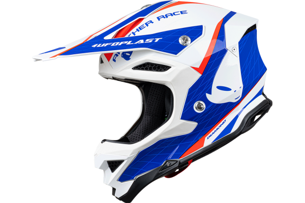 Casco motocross Diamond bianco, blu e rosso - IN EVIDENZA - he054 - Ufo Plast