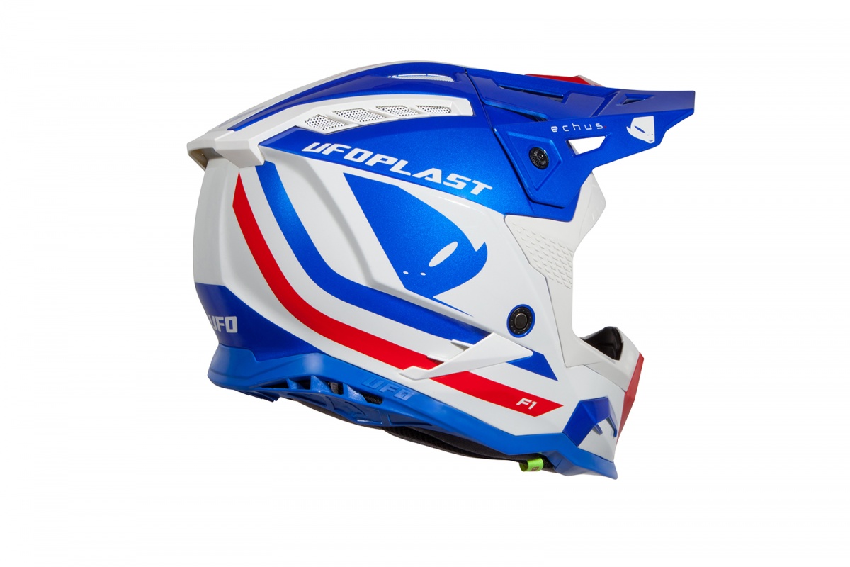 Casco motocross Echus blu, bianco e rosso lucido - Home - HE168 - Ufo Plast