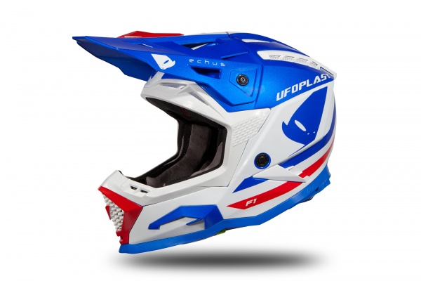 Casco motocross Echus blu, bianco e rosso lucido - Home - HE168 - Ufo Plast