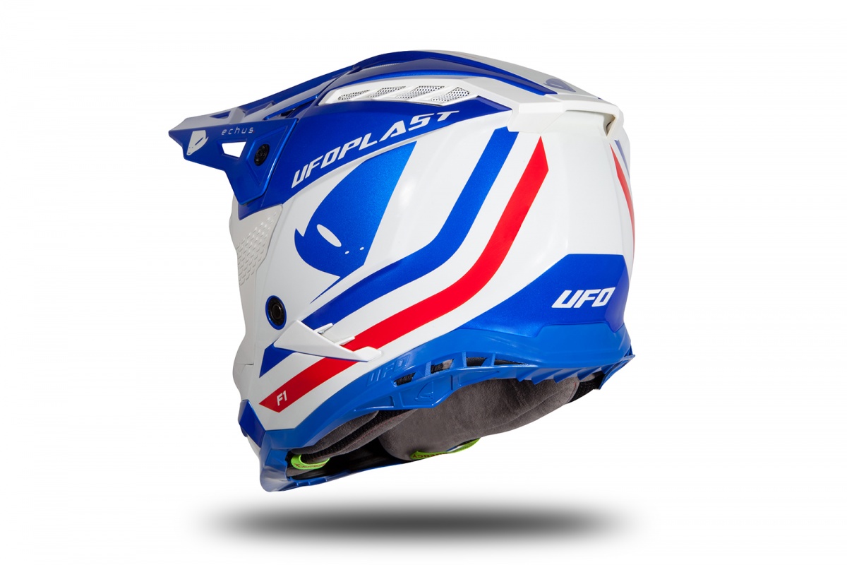Casco motocross Echus blu, bianco e rosso lucido - Home - HE168 - Ufo Plast
