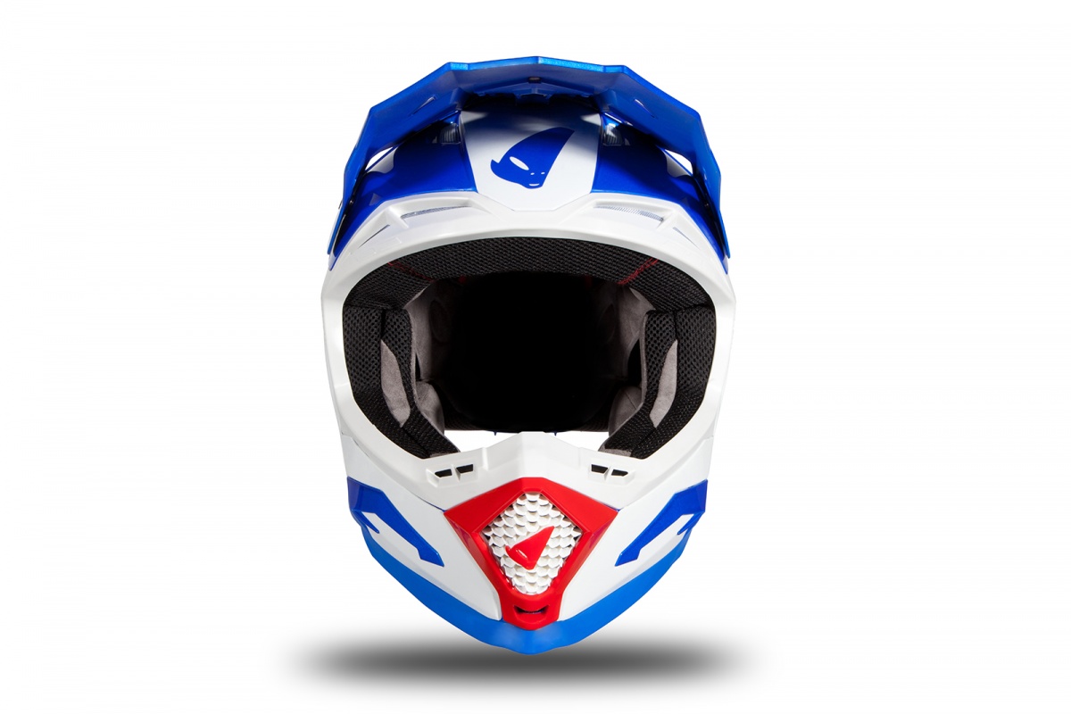 Casco motocross Echus blu, bianco e rosso lucido - Home - HE168 - Ufo Plast