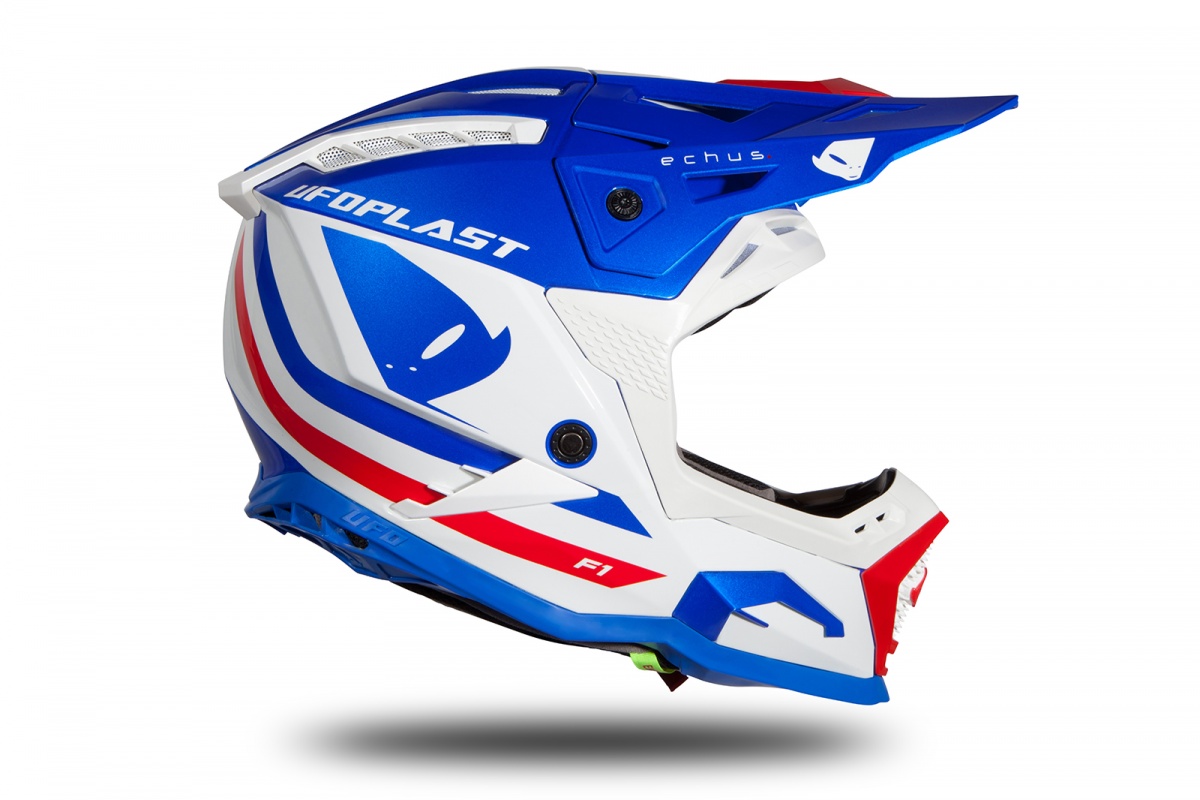 Casco motocross Echus blu, bianco e rosso lucido - Home - HE168 - Ufo Plast