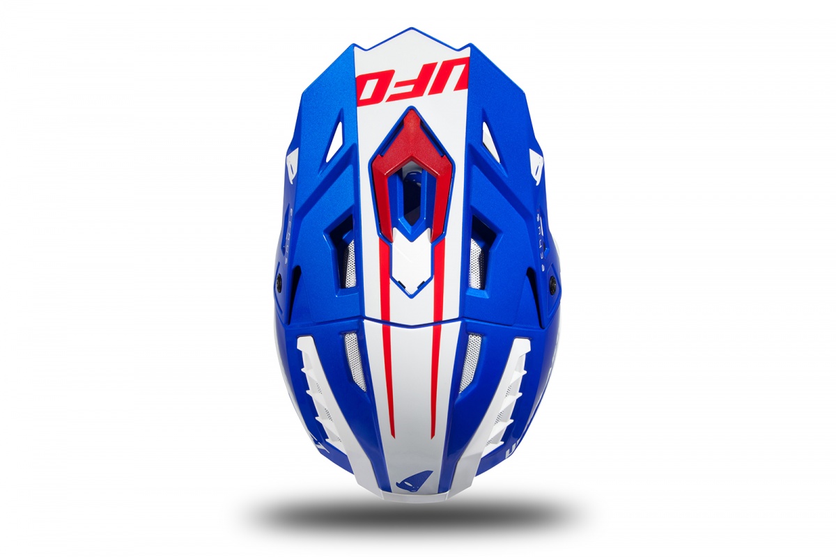 Casco motocross Echus blu, bianco e rosso lucido - Home - HE168 - Ufo Plast