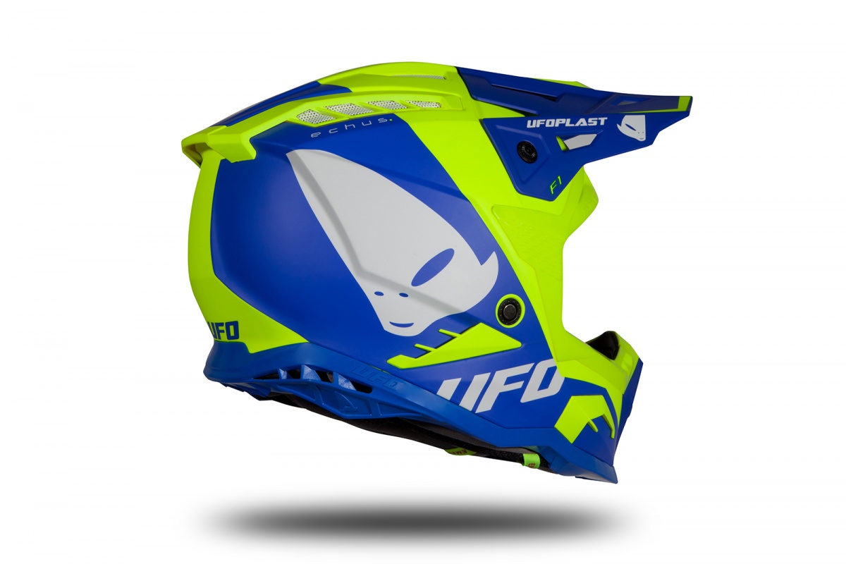 Casco motocross Echus blu e giallo fluo opaco - Home - HE169 - Ufo Plast