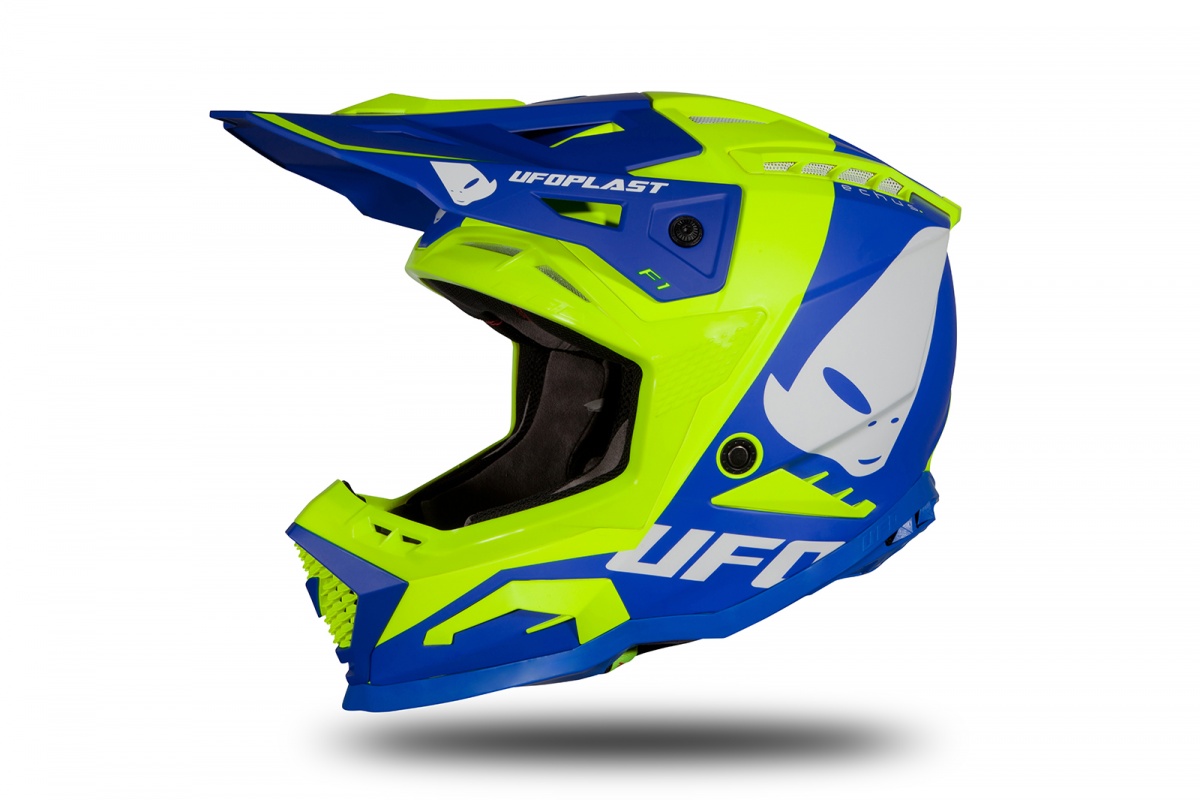 Casco motocross Echus blu e giallo fluo opaco - Home - HE169 - Ufo Plast