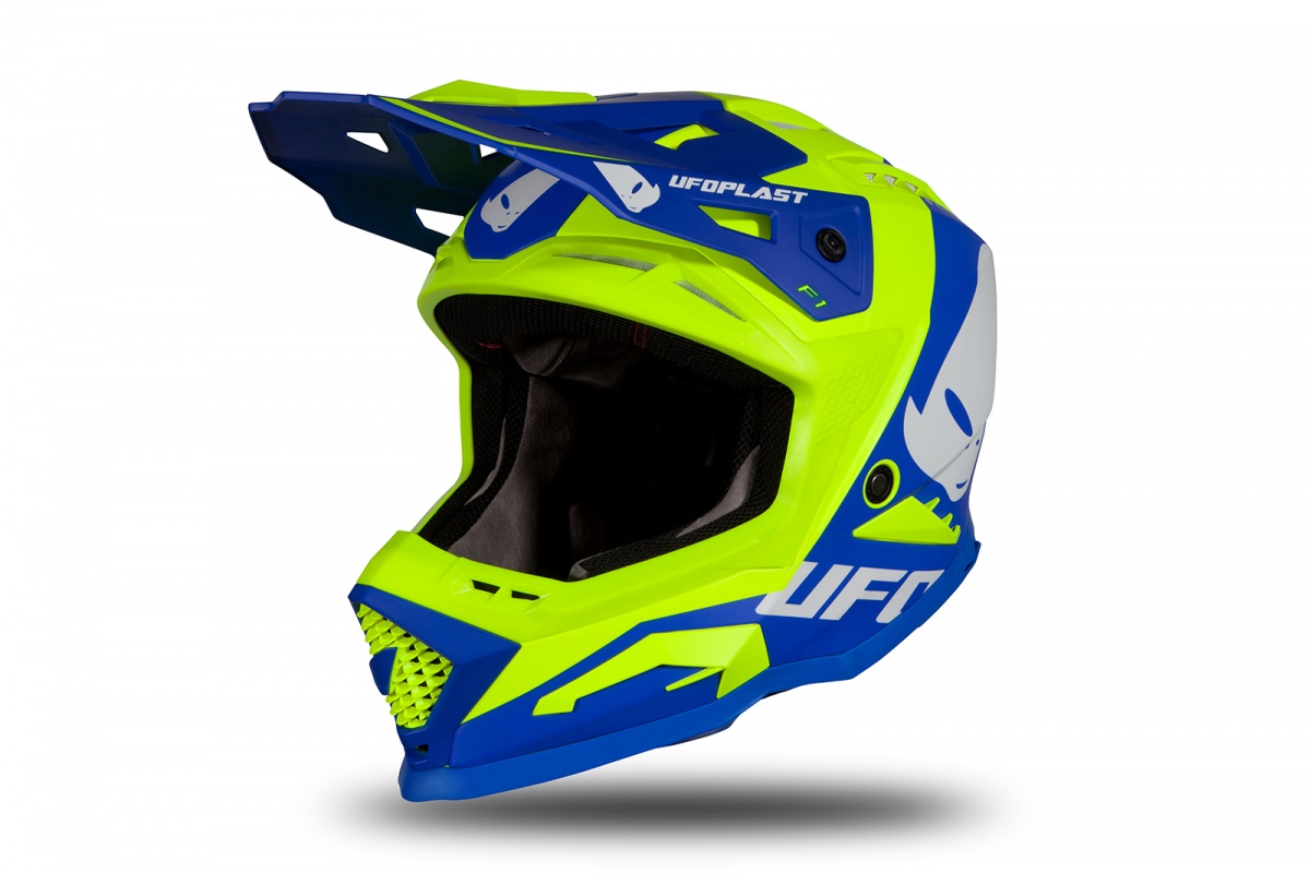 Casco motocross Echus blu e giallo fluo opaco - Home - HE169 - Ufo Plast