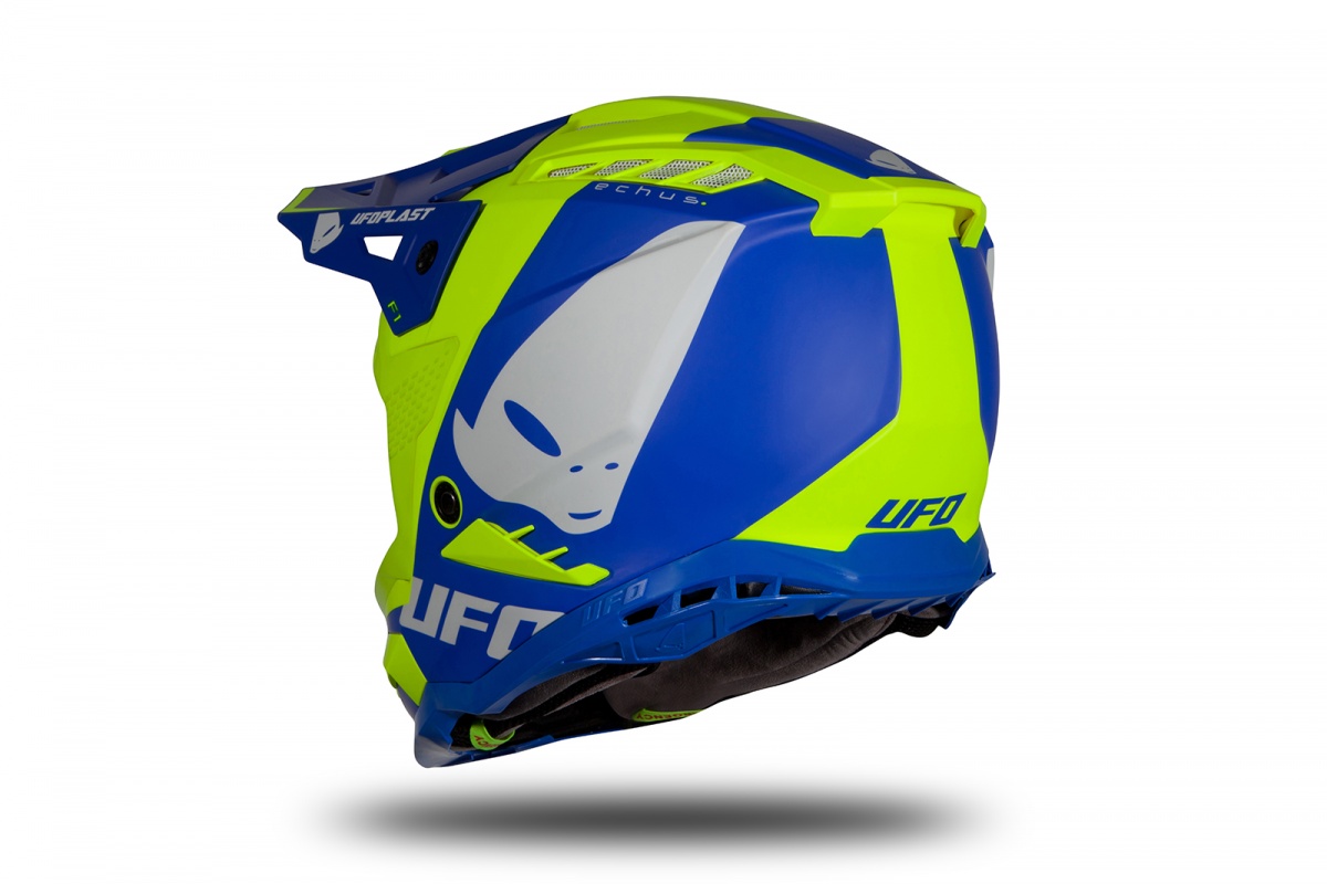 Casco motocross Echus blu e giallo fluo opaco - Home - HE169 - Ufo Plast