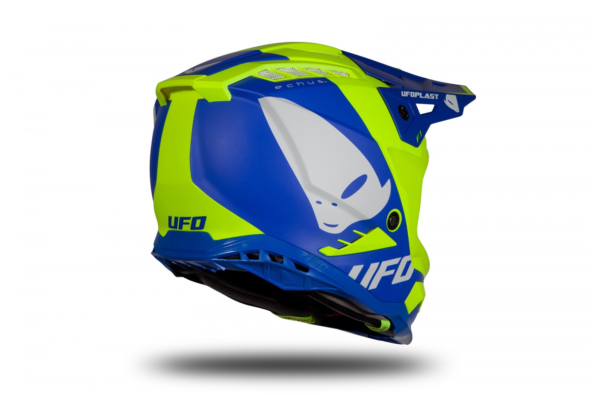 Casco motocross Echus blu e giallo fluo opaco - Home - HE169 - Ufo Plast