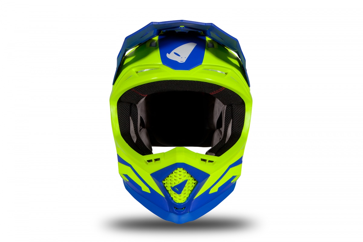 Casco motocross Echus blu e giallo fluo opaco - Home - HE169 - Ufo Plast
