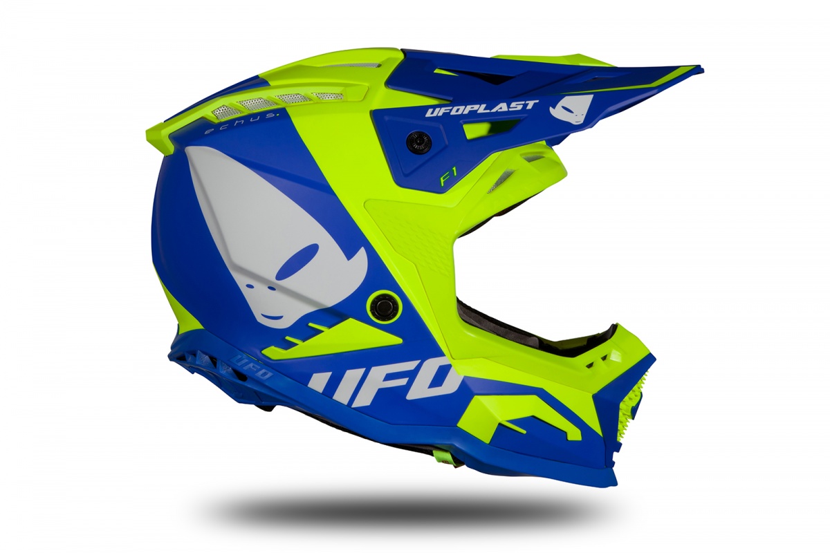 Casco motocross Echus blu e giallo fluo opaco - Home - HE169 - Ufo Plast
