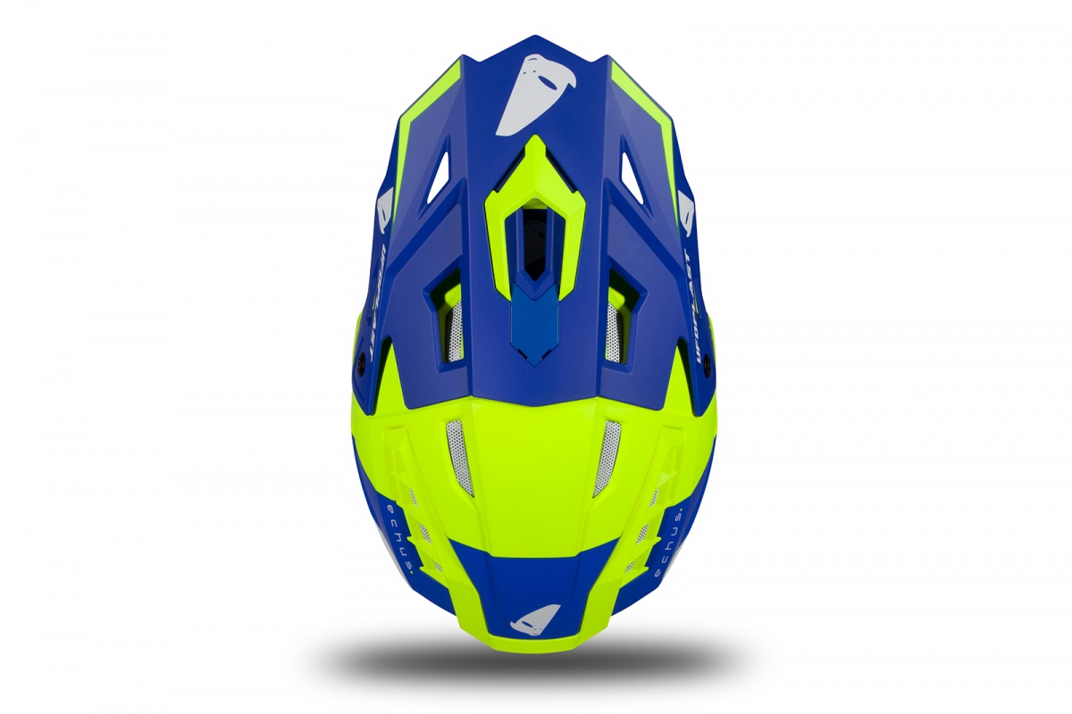 Casco motocross Echus blu e giallo fluo opaco - Home - HE169 - Ufo Plast