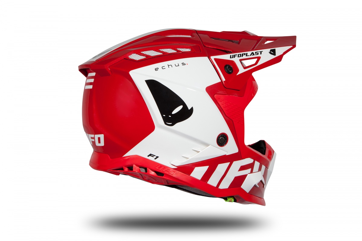 Casco motocross Echus rosso e bianco lucido - NOVITA' - HE170 - Ufo Plast