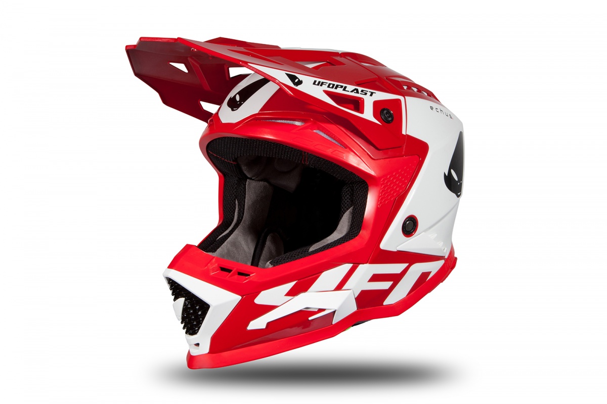Casco motocross Echus rosso e bianco lucido - NOVITA' - HE170 - Ufo Plast