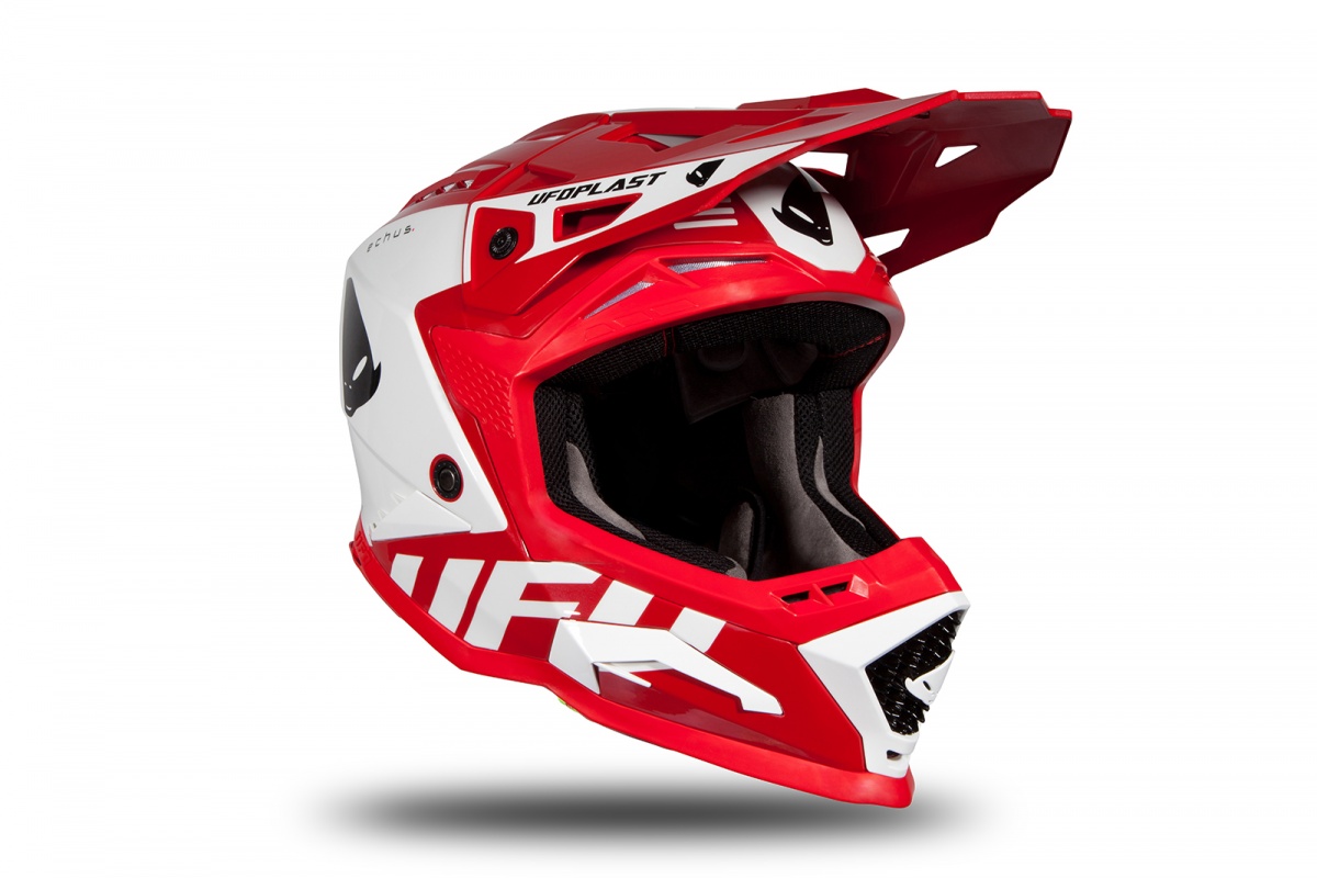 Casco motocross Echus rosso e bianco lucido - NOVITA' - HE170 - Ufo Plast
