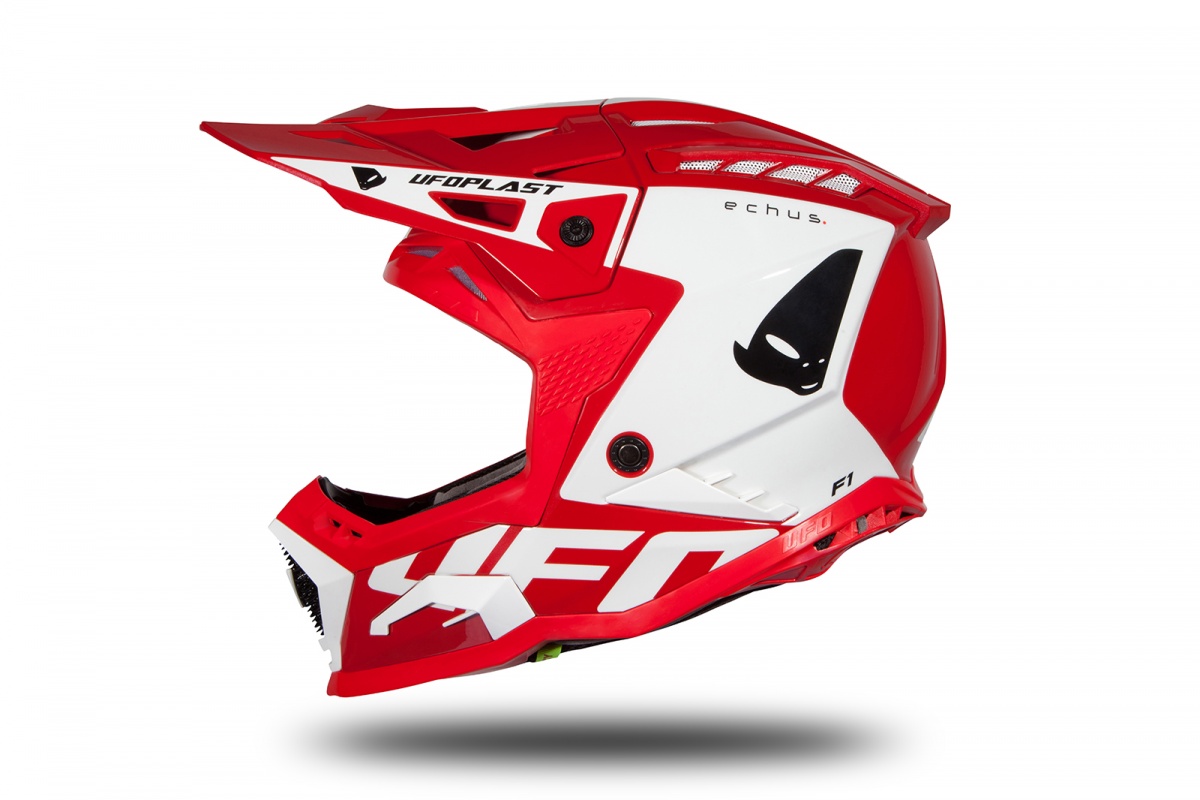 Casco motocross Echus rosso e bianco lucido - NOVITA' - HE170 - Ufo Plast