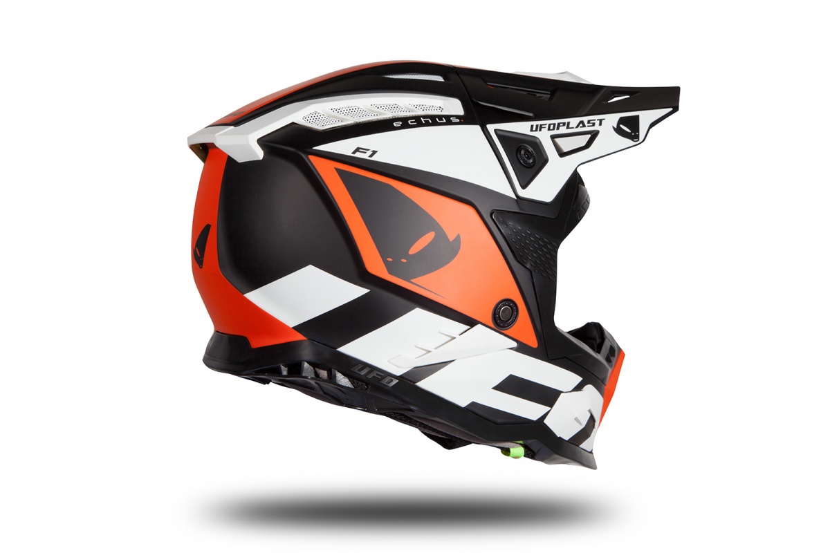 Casco motocross Echus nero, arancione e bianco opaco - NOVITA' - HE171 - Ufo Plast