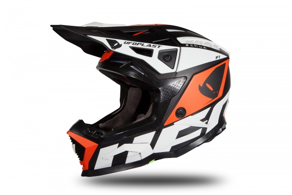 Casco motocross Echus nero, arancione e bianco opaco - NOVITA' - HE171 - Ufo Plast