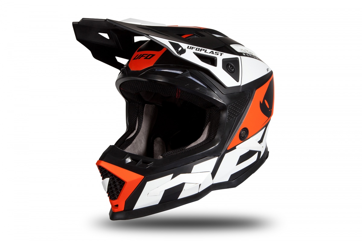 Casco motocross Echus nero, arancione e bianco opaco - NOVITA' - HE171 - Ufo Plast
