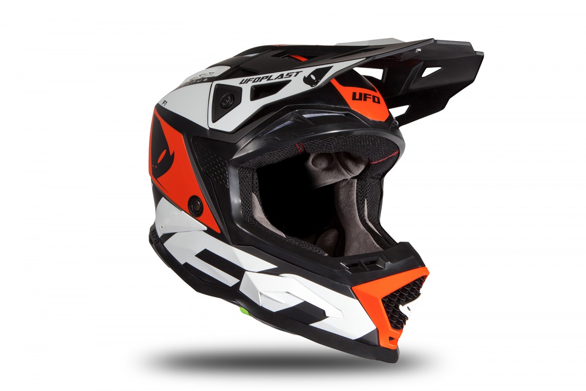 Casco motocross Echus nero, arancione e bianco opaco - NOVITA' - HE171 - Ufo Plast