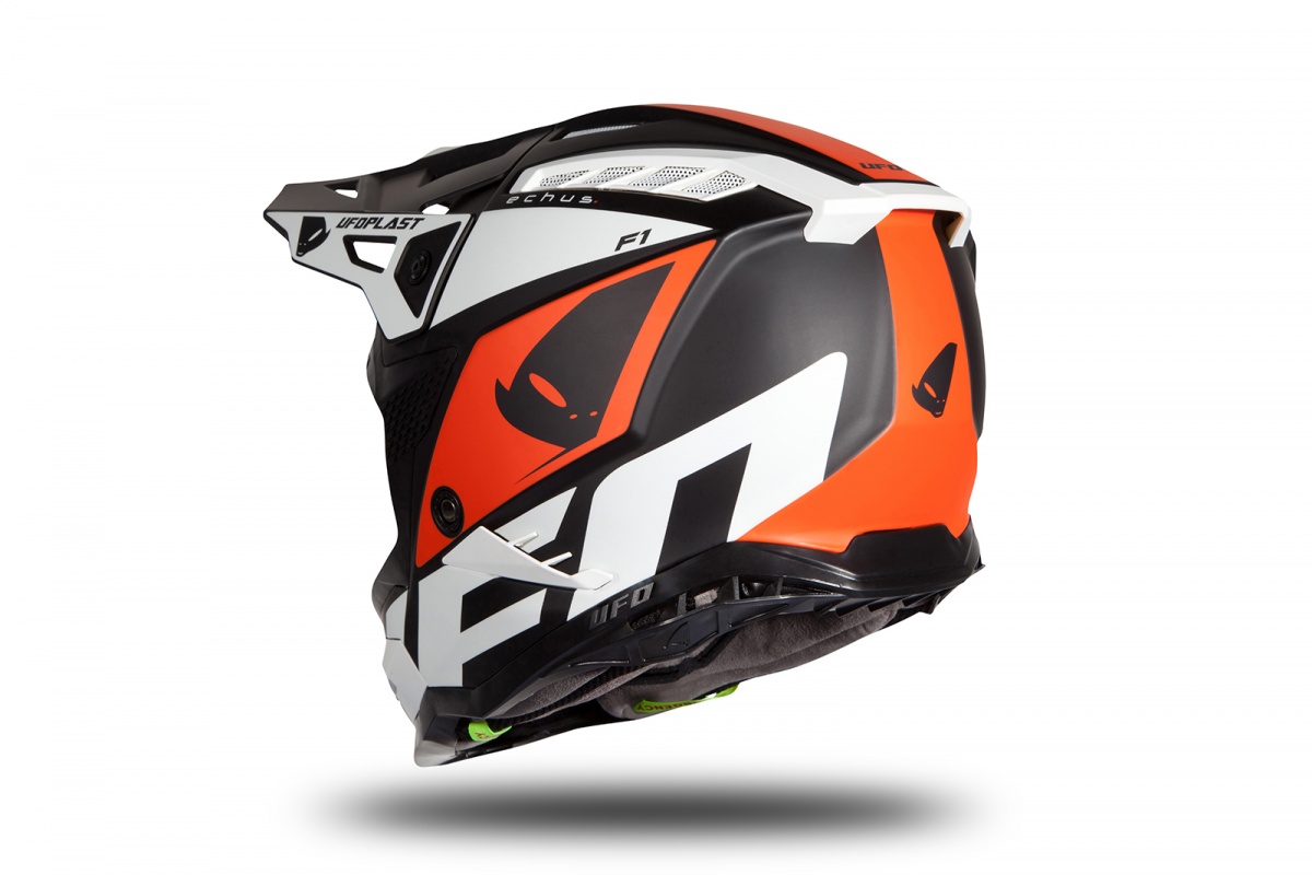 Casco motocross Echus nero, arancione e bianco opaco - NOVITA' - HE171 - Ufo Plast