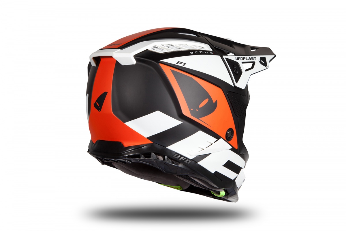 Casco motocross Echus nero, arancione e bianco opaco - NOVITA' - HE171 - Ufo Plast