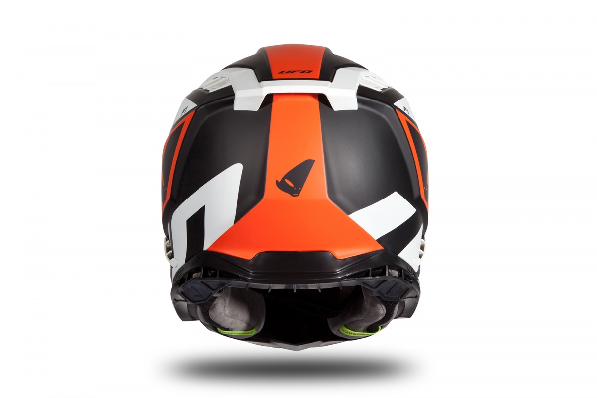 Casco motocross Echus nero, arancione e bianco opaco - NOVITA' - HE171 - Ufo Plast