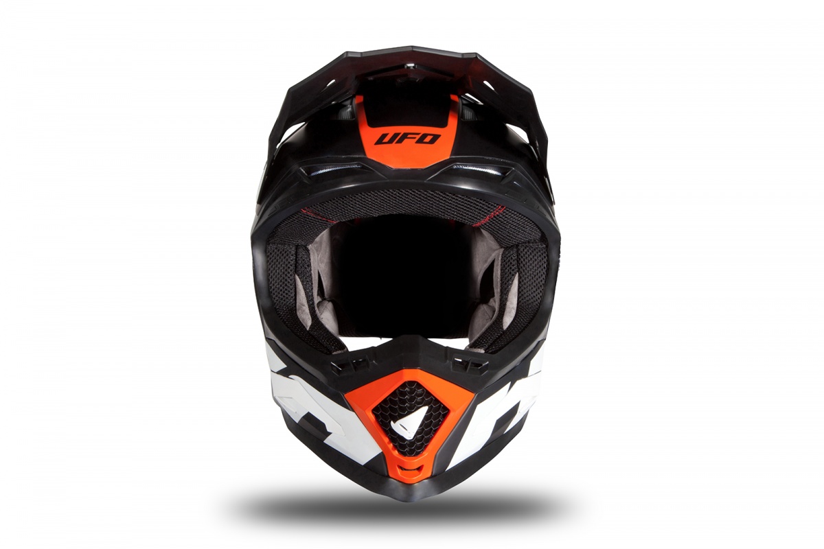 Casco motocross Echus nero, arancione e bianco opaco - NOVITA' - HE171 - Ufo Plast