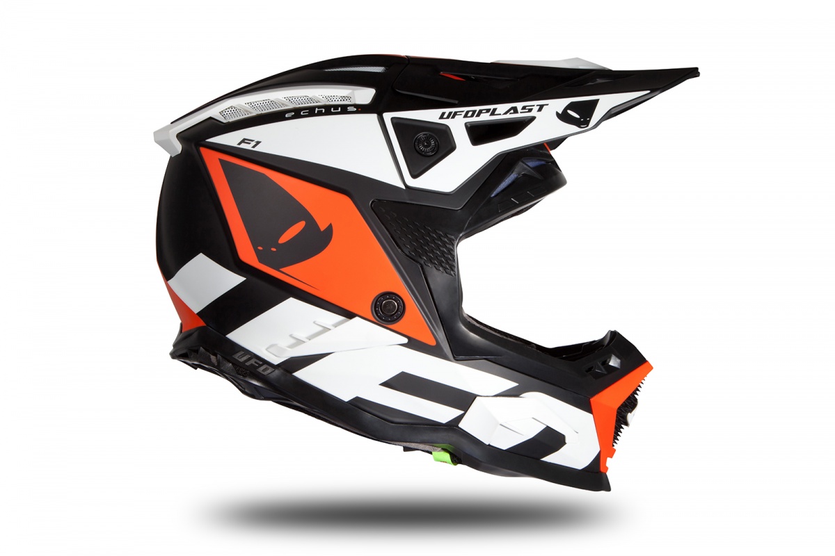 Casco motocross Echus nero, arancione e bianco opaco - NOVITA' - HE171 - Ufo Plast