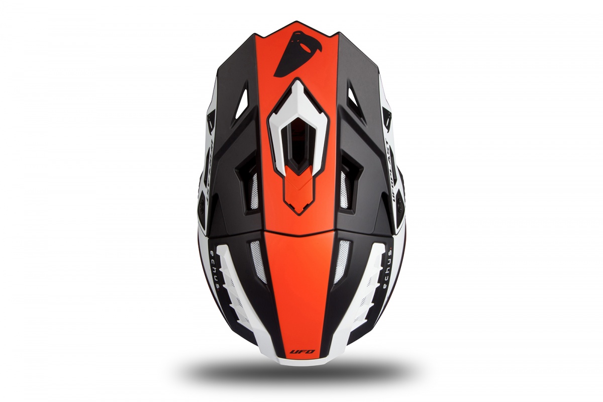 Casco motocross Echus nero, arancione e bianco opaco - NOVITA' - HE171 - Ufo Plast